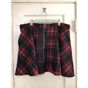 NWOT Hot Topic Red Black Plaid Zipper Skater Skirt Pockets Size 1X Punk Emo